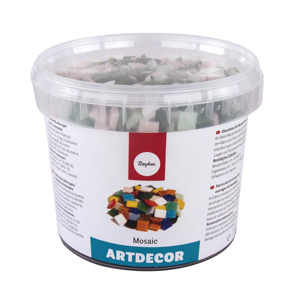 RAYHER Mosaic Stones Bucket Glass, Green Shades, 1 cm, 1 kg, 1300-Pieceby Rayher
