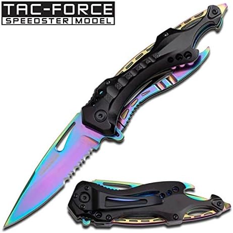 TF-705RB " Sports kvuTIz Bike Handle " Spring fuax9i Assisted Knife - Rainbow Finish ahjeifjd folding akskiwkdlfl67 vbncbddgfhrytui e667errtdf vcvx23werjk besdvcaq11 Features a black stainless steel blade.Partially serrated blade.Knife has an ergonomic design that fits perfectly in your hand.Removable stainless steel belt/boot clip.Knife takes on the shape of a sports bike.Lava Camo color handle Bottle Opener.Window penwU breaker SRwF7Bmgh on end of handle.4 1/2