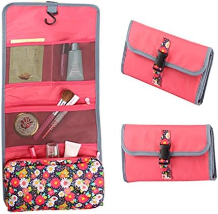 YEECOOL 3 in 1 Small Lightweight Multifunction Floral Portable Hanging Toiletry Bag Travel Cosmetic Organizer Women Makeup Bag Men Shaving Kit with Hook for Vacation/Home Use (Pink)