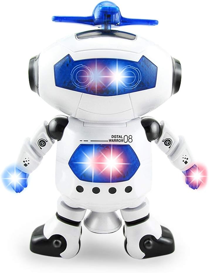 Jungle Toys Electronic Walking Dancing Robot Digital Toy, Music, Colorful Flashing Lights, 360° Spinning Warrior Action