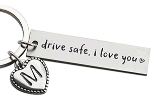 OFlyDesigns Personalized Initial Key Chain Gift, Drive Safe I Love You, Stamped Stainless Steel Keychain, Valentine's Gift, New Driver Gift, to Boyfriend, Personalized First Car Key Chain Drive Safe