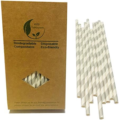 Luxury Gray Silver and White Swirl Stripes Paper Drinking Straws, 7.75inch Widely Use Sucker for Party, Camping Decor DIY Design Creative Straws