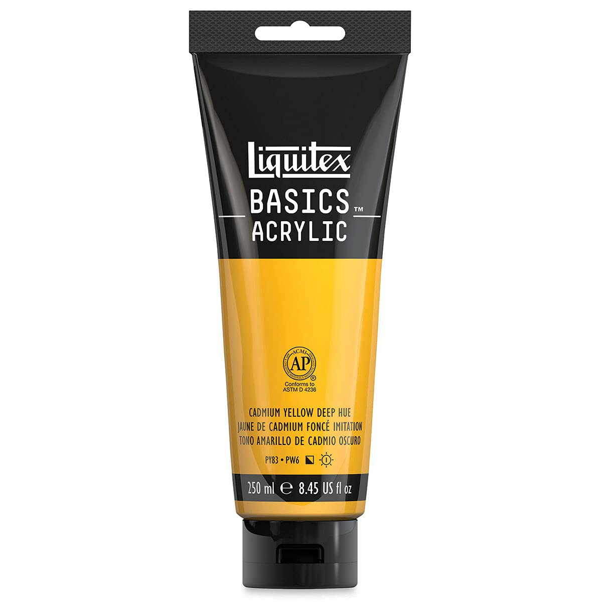 Liquitex Basics 4385163 Acrylic Paint, Mono-pigmented Artist Pigments, Lightfast, Medium Viscosity, Archive Quality, Silky Gloss Finish, 250 ml Tube, Cadmium Yellow Dark