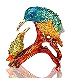 Kingfisher Figure Trinket Boxes Hinged Kingfishers on a Branch Jeweled Pewter Kingfisher Jewelry Trinket Box Crystal Bejeweled Collectible Gift Bird Decoration