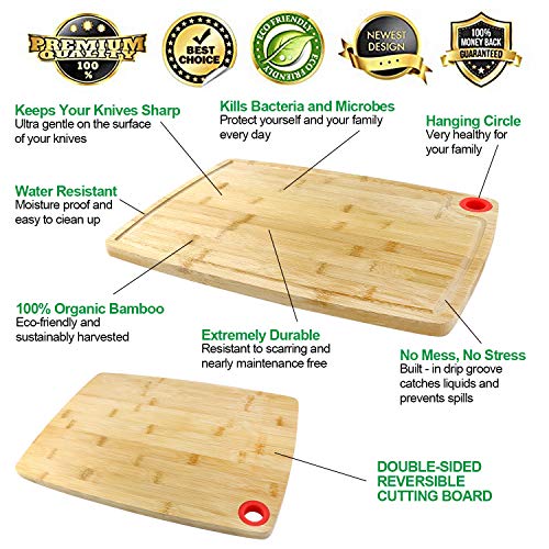 Bamboo Cutting Board, Elegant Life Cutting Board with Juice Groove (2-Piece Set) - Best Kitchen Chopping Board for Meat (Butcher Block) Cheese and Vegetable