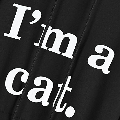Han Shi Hoodies, Women Fashion Womens Cat Hat Letter Print Long Sleeve Shirt Tops Blouse (L=(US M), Black) - Thumbnail 4