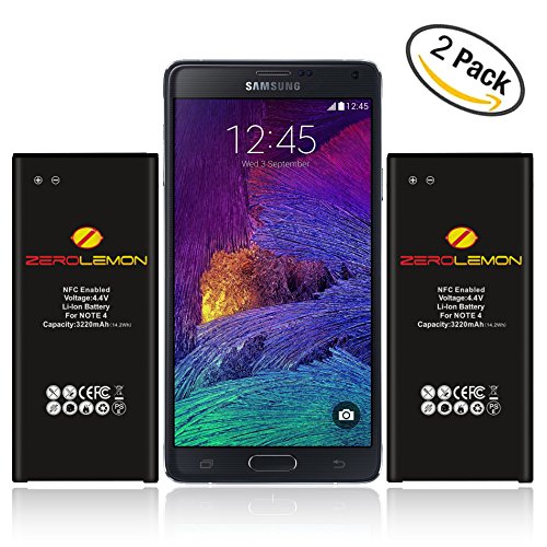 Zerolemon note 4 battery, [2-pack] galaxy note 4 3220ma…
