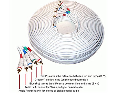 75Ft (75 Feet) 5-RCA Component Video/Audio Male to Male Cable RG-59/U White for HDTV, DVD