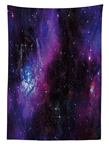 51Oq Ambesonne Space Tablecloth, Nebula Dark Galaxy with Luminous Stars and Cosmic Rays Astronomy Explore Theme, Rectangular Table Cover for Dining Room Kitchen Decor, 60" X 90", Purple Blue - Image 3