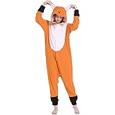 Oiziuzio Fox Fleece Pajamas Animal Cosplay Onesie Holloween Christamas Unisex Sleepwear for Women Adult