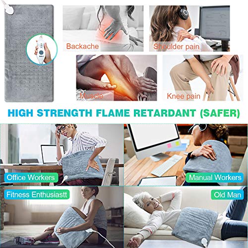 Bozily Heating Pad, Electric Heating Pads for Back Pain, FDA/UL Pain Relief Heat Pad for Cramps Neck and Shoulders, 3 Heat Settings 2 Hours Auto-Off,Dry/Moist Mode for Muscle Soreness,Machine Washable - Thumbnail 5