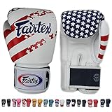 Fairtex Gloves Muay Thai Boxing Sparring BGV1 Size 8, 10, 12, 14, 16 oz in Black, Blue, Red, White, Pink, Yellow, Classic Brown, Emerald Green, Thai Pride, US, Nation, F-Day, Falcon, Breathable and more (USA,16 oz)