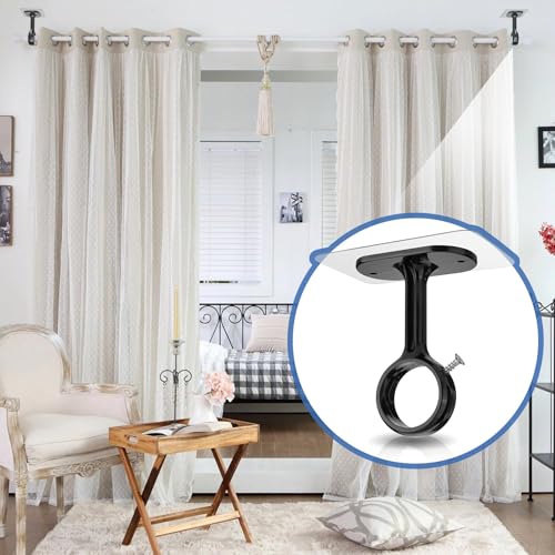 Curtain Rod, No Drilling, Adjustable Ceiling / Wall Bracket, Fits Rods, Diameter 25-32 mm, Ideal for Bathroom, Kitchen, Window, Wardrobe (Pack of 6, Black)