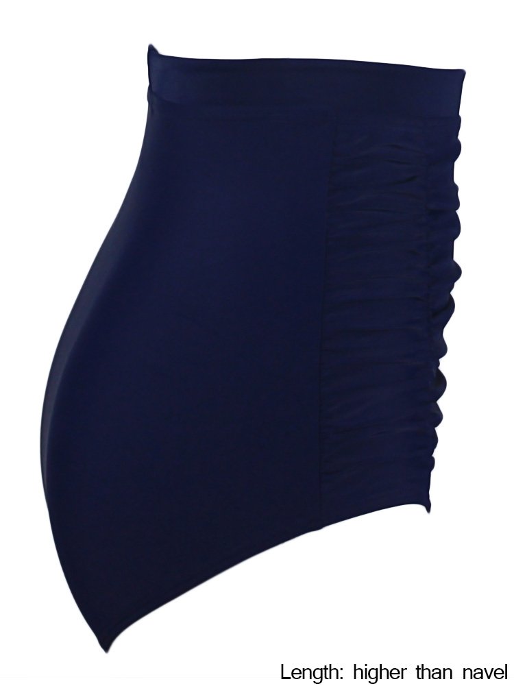 Qiaoer Women\'s Retro Black High Waisted Bikini Bottom Ruched Swim Short Tankinis Briefs (Dark Blue, S)