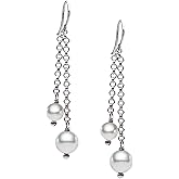 Sterling Silver White Freshwater Cultured Pearl Dangling Earrings for Women - PremiumPearl
