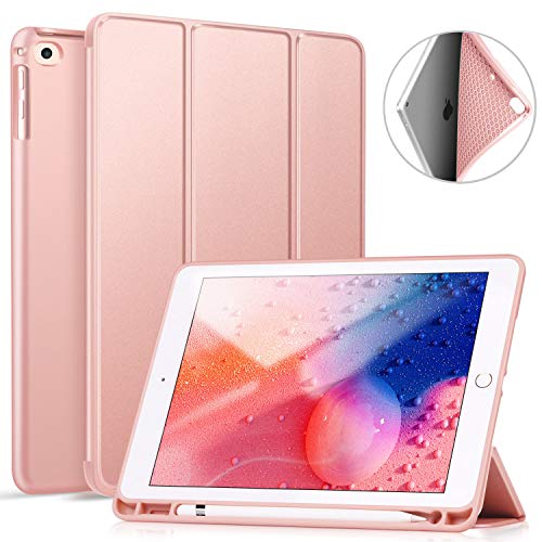 Ztotop Newest iPad 9.7 Inch 2018 Case with Pencil Holder - Lightweight Soft TPU Back Cover and Trifold Stand with Auto Sleep/Wake, Protective for iPad 6th Generation(A1893/A1954), Rose Gold