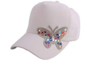 ECYC Ltd Kids Girls Glitter Bling Butterfly Rhinestone Hat Adjustable Baseball Cap Breathable Cotton Denim Sun Hats Trucker H