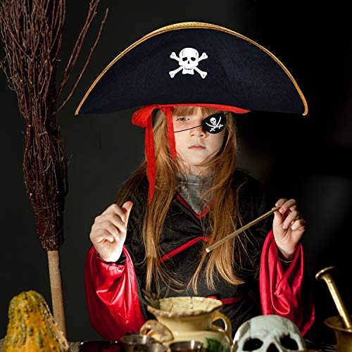 SAYAYA 4 Pieces Pirate Hat with Eye Patch Classic Skull Print Pirate Captain Costume Cap for Halloween Masquerade Party Cosplay Hat Prop