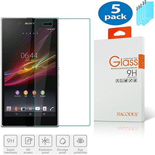 5X Sony XL39h Tempered Glass, Nacodex for Sony Xperia Z Ultra XL39h [5 Pack] Ballistic Tempered Glass Screen Protector