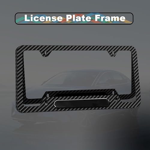 2-Pack Carbon Fiber Look License Plate Frames - Black Aluminum, Heavy Duty With Anti-Rattle Pads - View #11