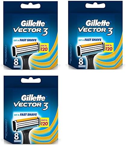 Gillette Vector 3 Refill Blades (Same as Gillette Sensor 3), 8 Count (3 Pack)