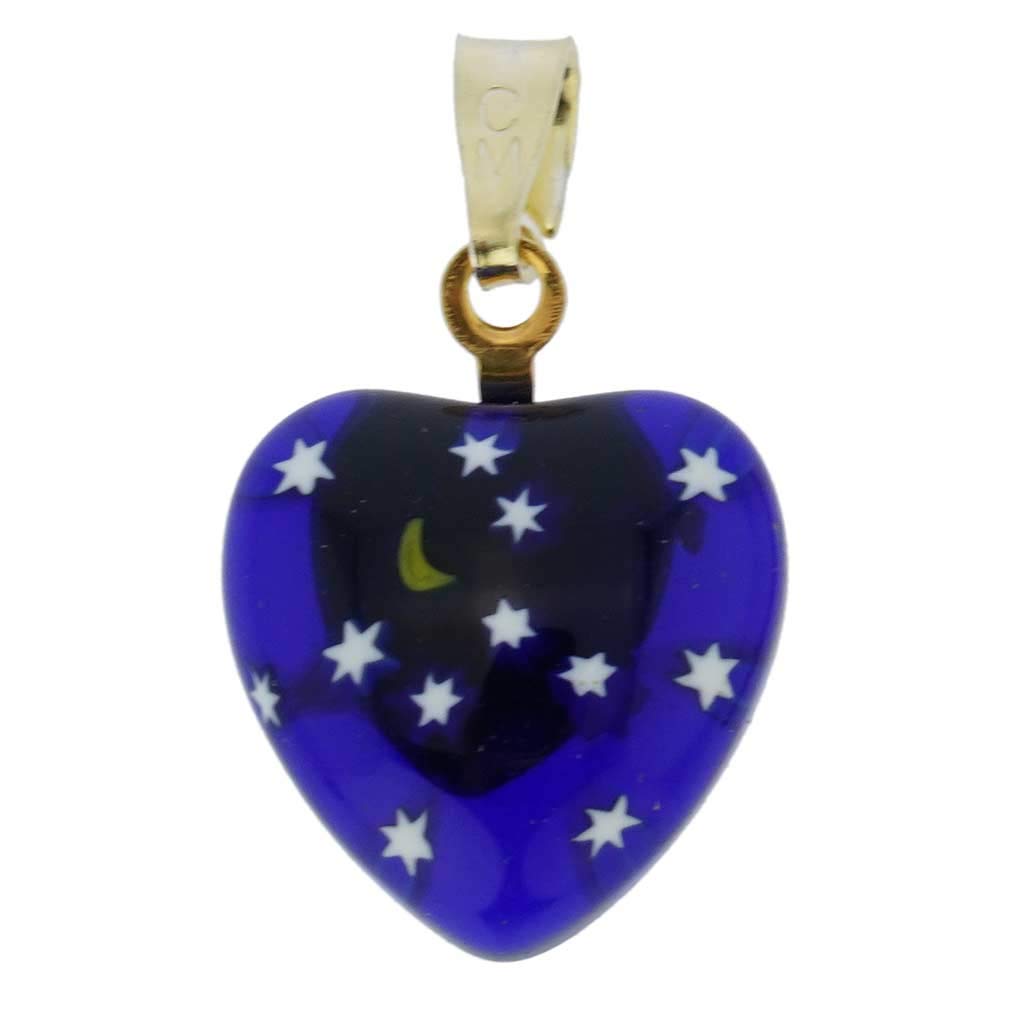 GlassOfVenice Murano Glass Millefiori Heart Pendant - Gold Starry Night