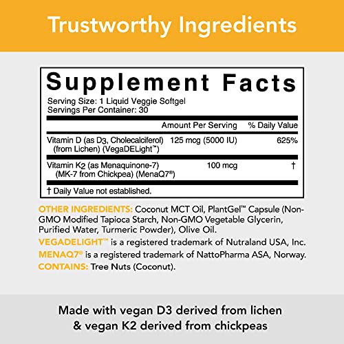 Sports Research Vitamin D3 + K2 with 5000iu of PlantBased D3 & 100mcg