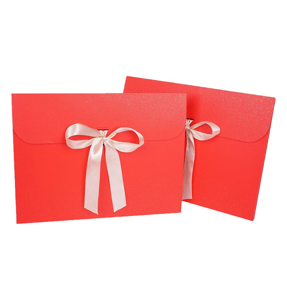 10 Pcs Gift Card Envelopes Gift Envelope with Bow Ribbon Greeting Cards Holder for Handmade Invitations Wedding Birthday Christmas Festival Letter Accessories, Red Envelope