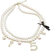 number layered pearl necklaces for women - long chunky pearl pendant necklace with flower design