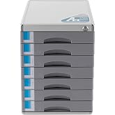 Desktop Drawer Organizer Compartments with Labels,Grey Lockable Aluminum Alloy Drawers File Cabinet,Paper &amp; Various Office Supplies Organizer for Home School (7 Drawers)