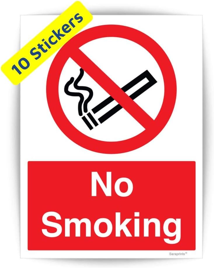 Pack of 10 No Smoking Signs for Premises Self Adhesive Waterproof Vinyl Stickers 150mm x 200mm V1102