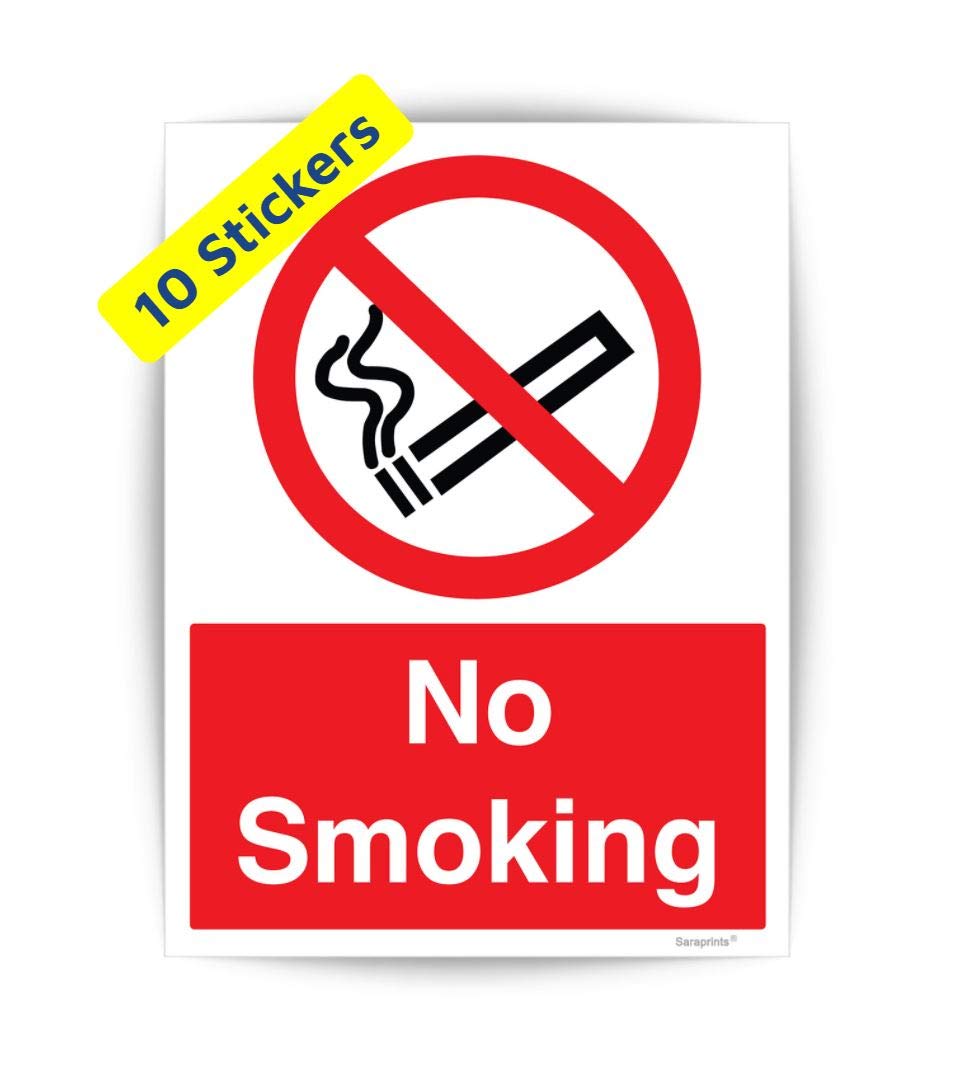 Pack of 10 No Smoking Sticker (150 x 200 mm) No Smoking Sign Self Adhesive Waterproof Stickers Sara Prints®