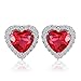 JewelryPalace Heart Of Ocean 3.8ct Created Red Ruby Halo Stud Earrings for Women, Love Forever 14k White Gold Plated 925 Sterling Silver Earrings for Her, Gemstone Jewelry Set for Women