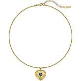 NUZON Sunburst Heart / 2-Tone Interlocking/CZ Evil Eye/Single Pearl/Love Heart Pendant Necklace for Women 14K Gold Chain Necklace Chunky Statement Jewelry