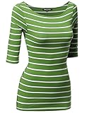 Made by Emma MBE Women's Junior Basic Casual 3/4 Sleeves Stripe Boat Neck Tee Top