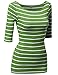 Made by Emma MBE Women's Junior Basic Casual 3/4 Sleeves Stripe Boat Neck Tee Top