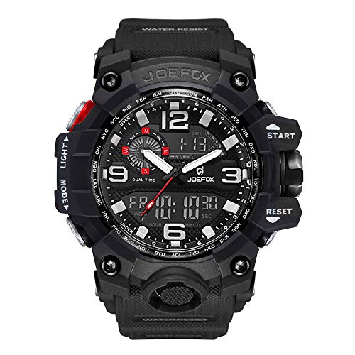 Digital Men Wrist Watch, Military Tactical Waterproof Analog Quartz Watches for Men, Black Large Face Dual Display LED Watch, Sports Watches for Surf and Skate (black) (black)