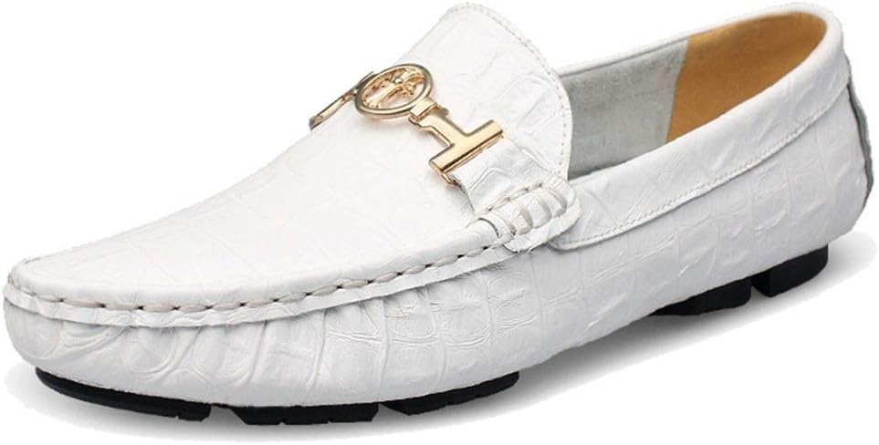 TRULAND Mens Crocodile Pattern Genuine Leather Slip-on Penny Loafers Plus Size