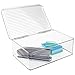 mDesign Office Supplies Desk Organizer Box with Lid for Staplers, Scissors, Pens, Sticky Notes, Highlighters, Tape - Clear