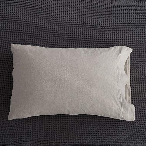 King Linens 100% Linen Embroidery Solid Color Pillowcases Queen King (Queen, Linen)