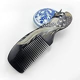 Greenery Luxury Delicate Natural Black Buffalo Horn Hair Comb Handcraft with Phoenix Carvings Handle, Nice Christmas Gift