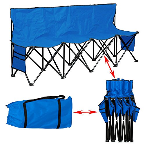 Yaheetech Portable 4 Seats Sports Bench Sits Team Sports Sideline Bench Outdoor Waterproof w/Side Bag & Back,Black/Blue (Blue)