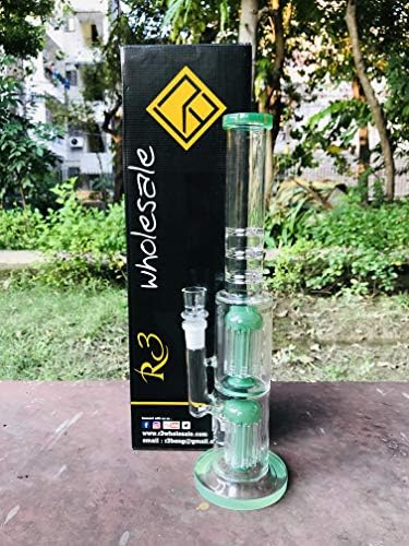 R3 Wholesale 14-inch Double Tree Percolator Bong Heavy Borosilicate Glass