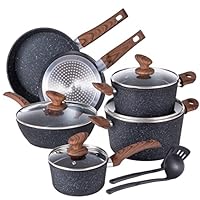Kitchen Academy Induction Cookware Sets - 12 Piece Cooking Pan Set, Granite Black Nonstick Pots and Pans Set Kitchen Academy Induction Cookware Sets - 12 Piece Cooking Pan Set, Granite Black Nonstick Pots and Pans Set