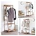 Ufine Bamboo Clothes Rack Heavy Duty Garment Rack Coat Hanging Stand with 6 Hooks, 3 Tier Storage Shelves Closet Organizer for Bedroom, Living Room, Guest Room, Apartment and Entryway