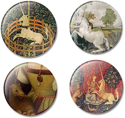 Fridge Art Magnet Unicorns throughout Art History, Set of 4 Refrigerator Magnets with Beautiful Unicorn Illustrations, Gift Set for Home or Office, Made in USA