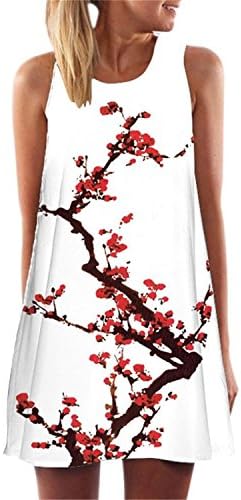 Blesky Women Dress, 2017 Women Vintage Chinese Style Summer Chiffon Sleeveless Printed Short Mini Dress White 7XL