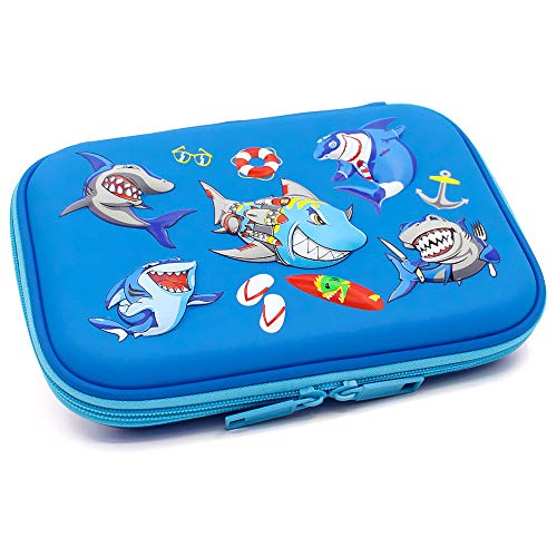 Angry Shark Boys Cool Pencil Case - Large Capacity Hardtop Pencil Box with Compartments - Colored Pencil Holder School Supply Organizer for Kids Girls Toddlers Children (Royal Blue)