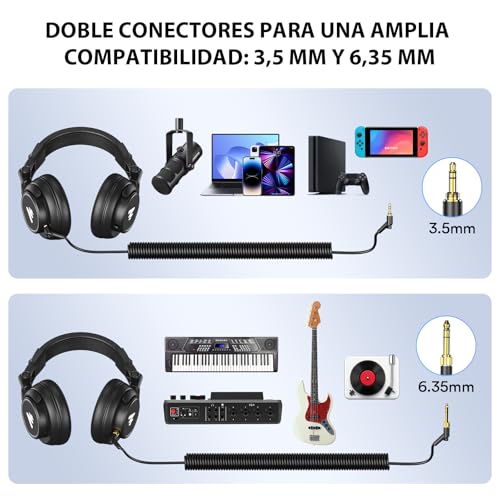 MAONO Audífonos de Diadema de Estudio con Controladores de 50MM AU-MH601 Auriculares de Monitor Estéreo sobre la Oreja para Música, DJ, Podcast (MH601-Negro)
