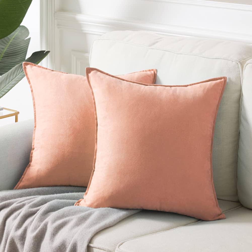 Fancy Homi 24x24 Pillow Covers, Pack of 2 Peach Throw Pillow Covers, Super Soft Faux Suede Square Solid Coral Cushion Cover for Couch Sofa Bedroom Living Room 60x60 cm